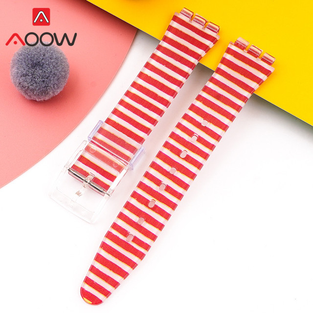 Jelly Strap for Swatch 16mm 17mm 19mm Men Women Colorful Printing PVC Replacement Bracelet Band Watch Accessories