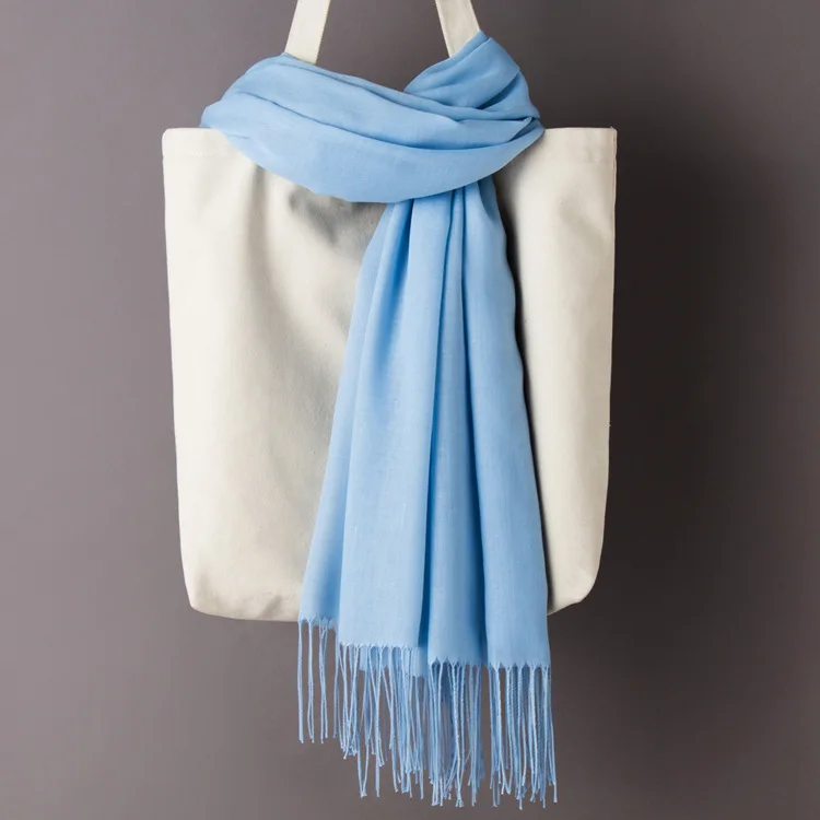 Light blue Scarf Женские однотонные кашемировые шарфы с кисточками, осень, новые мягкие теплые шарфы для девушек и женщин, тонкий длинный шарф, Женская шаль, мужской шарф - Цвет: Light blue Scarf