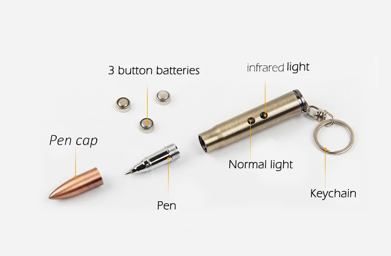 Тактическая Ручка Универсальный Открытый самообороны фонарик пуля Shaped тактическая ручка для самообороны EDC свет + шариковая + брелок