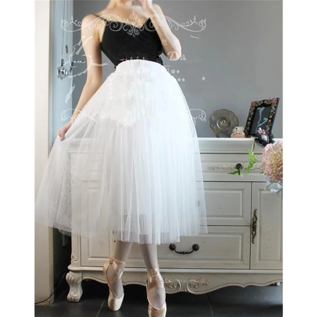 Tutú largo de Ballet para mujer, falda de tul lírico con calzoncillos, tutú  de baile profesional, color blanco - AliExpress