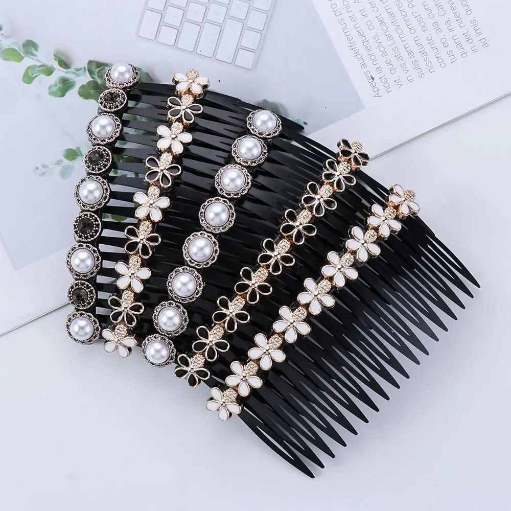 white hair clips 20 Teeth Inserted Hair Comb Bangs Hairpins Pearl Flower Rhinestone Buttons Hair Clip Headwear Hairband Women Hair Accessories best headbands for women