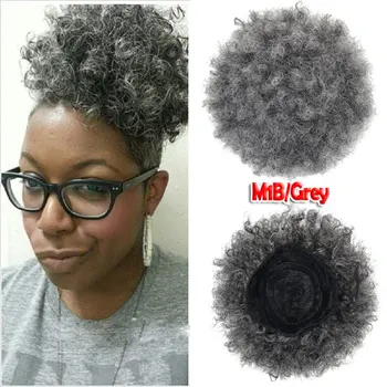 

Drawstring Bun African American Chignon Bun Hair Pieces Silky Strands Afro Black Red Piano Color with Clip Short Kinky Curly