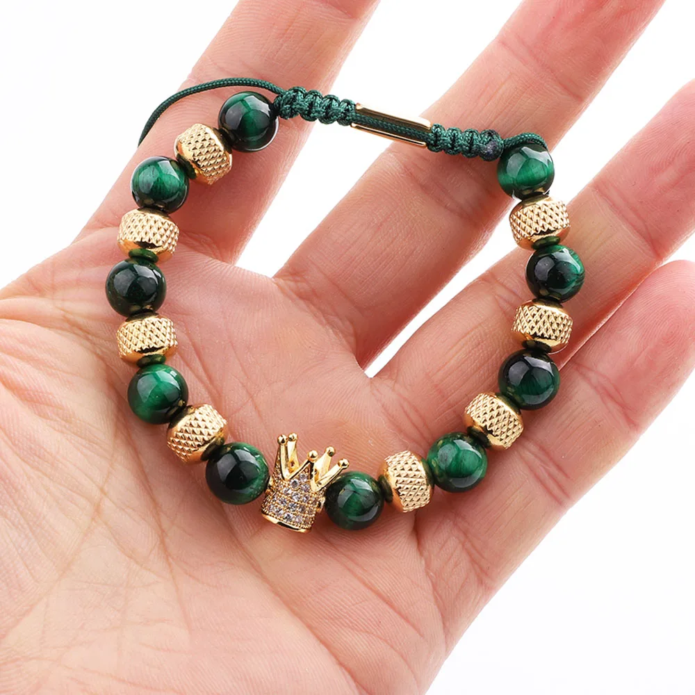 New Coming High Quality Stainless Steel Beads CZ Pave Charm Green Tiger Eye Cord Braided Macrame Bracelet Men Jewelry Gift - Image 5