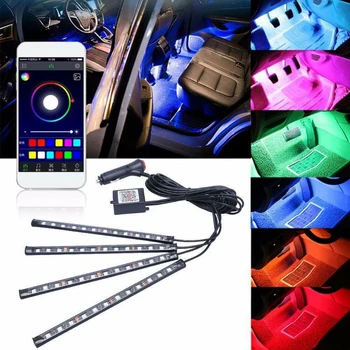 

4Pcs 48leds Car RGB LED Wire Rope Tube Line Flexible Neon Light With Cigarette Drive Wireless Phone APP Control For Android IOS