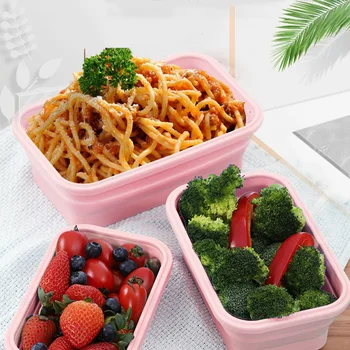 

4pcs Collapsible Containers Silicone Food Storage Microwave Fridge Lunch Box GQ999