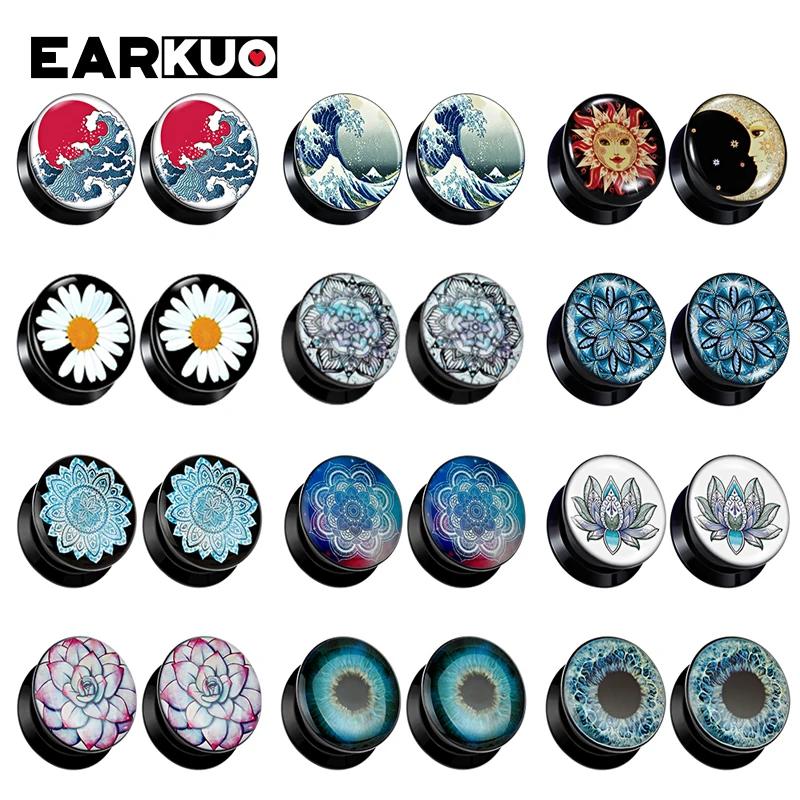 Earkuo Nieuwe Sunrise Sea Wave Datura Bloem Acryl Oor Piercing Tunnels Brancards Body Sieraden