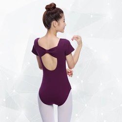 Ballet Bodysuit For Women Bow Tie Adults Basic Cotton Ballerina Gymnastics Leotard V-Neck Classical Dance Training Costume