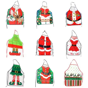 

1pcs Christmas Apron Santa Claus Snowman Pinafore Cotton Linen Aprons Adult Bibs For Home Kitchen Cooking Baking Accessories