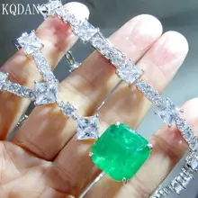 

Luxury Simulated Pink/Yellow Moissanite Diamond Emerald Necklace with Green stone Silver Color White Gold plated Wedding Jewelry