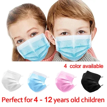

100Pcs Child Disposable Face Mask Children Kids Protective Facemask 3 Layers Breathable Waterproof Blue Black Pink White