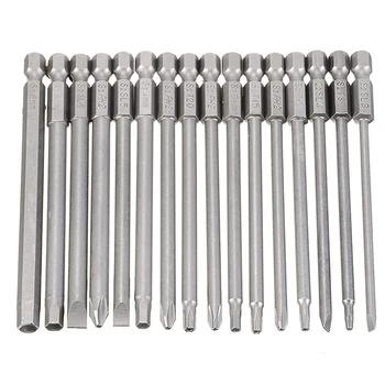 

16Pcs 100mm Long Alloy Steel Magnetic Head Cross Phillips Hex Screwdriver Bits Set Torx Head Hex Driver Bits