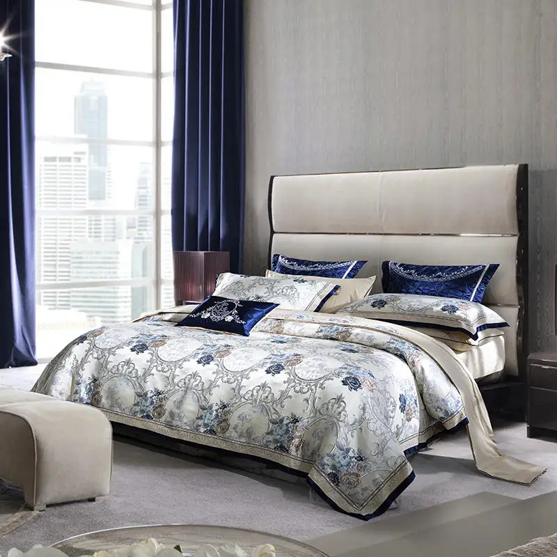 Description Picture 5 of item4/6/10PCS Silk Cotton Jacquard Bedding Set US Queen King Size Duvet Cover Bedsheet Thick Bedspread set Parrure De Lit