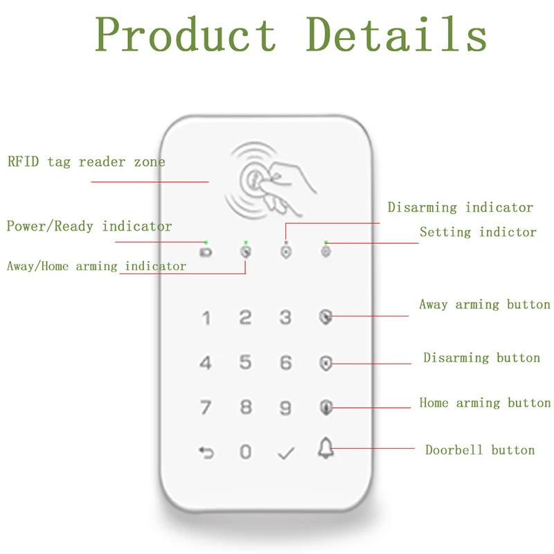 무선 터치 키보드 잠금 장치 433Mhz 주파수 Ev1527 무기 해제 보안 시스템 암호 RFID 연결 경보 허브 인코딩