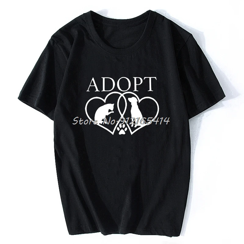 New Dog Cat Adopt Love Cotton Short Sleeve Oversized Funny Rescue T Shirt Graphic Harajuku Hip Hop T-shirt Streetwear | Мужская одежда