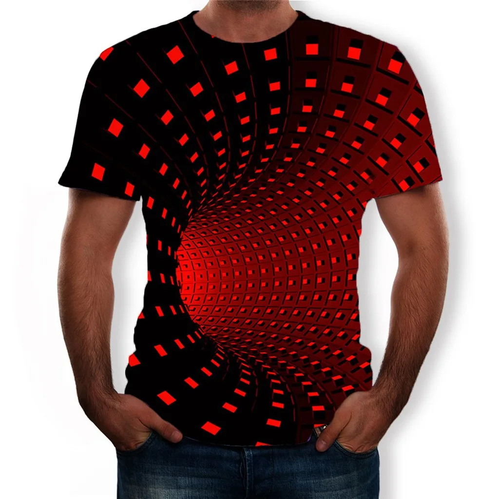 

Colorful 3D illusion printing men's T-shirt funny T-shirt black and white graphics O-neck pullover Tee 2019 camiseta masculina
