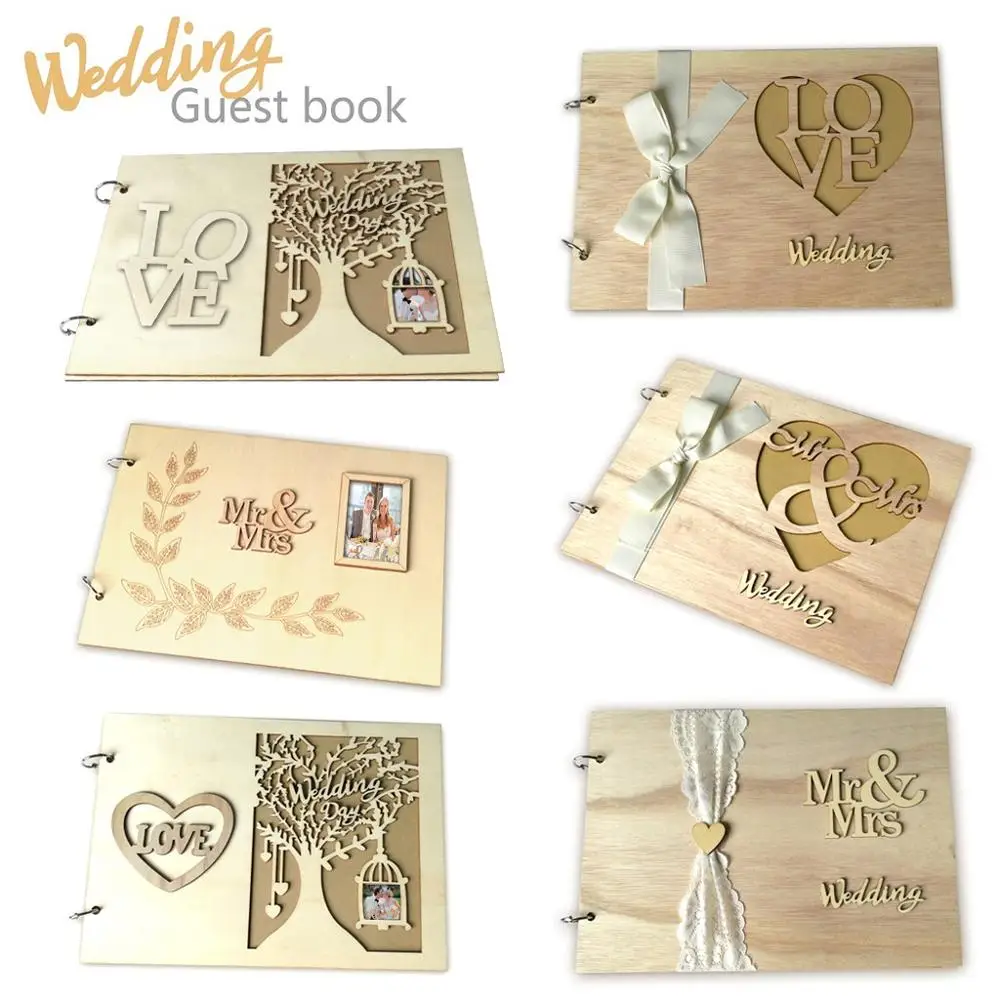20 Pages Rustic Wooden Wedding Guest Book Alternative personalized Tree Customized Sign with Couple's Photo Slot | Дом и сад