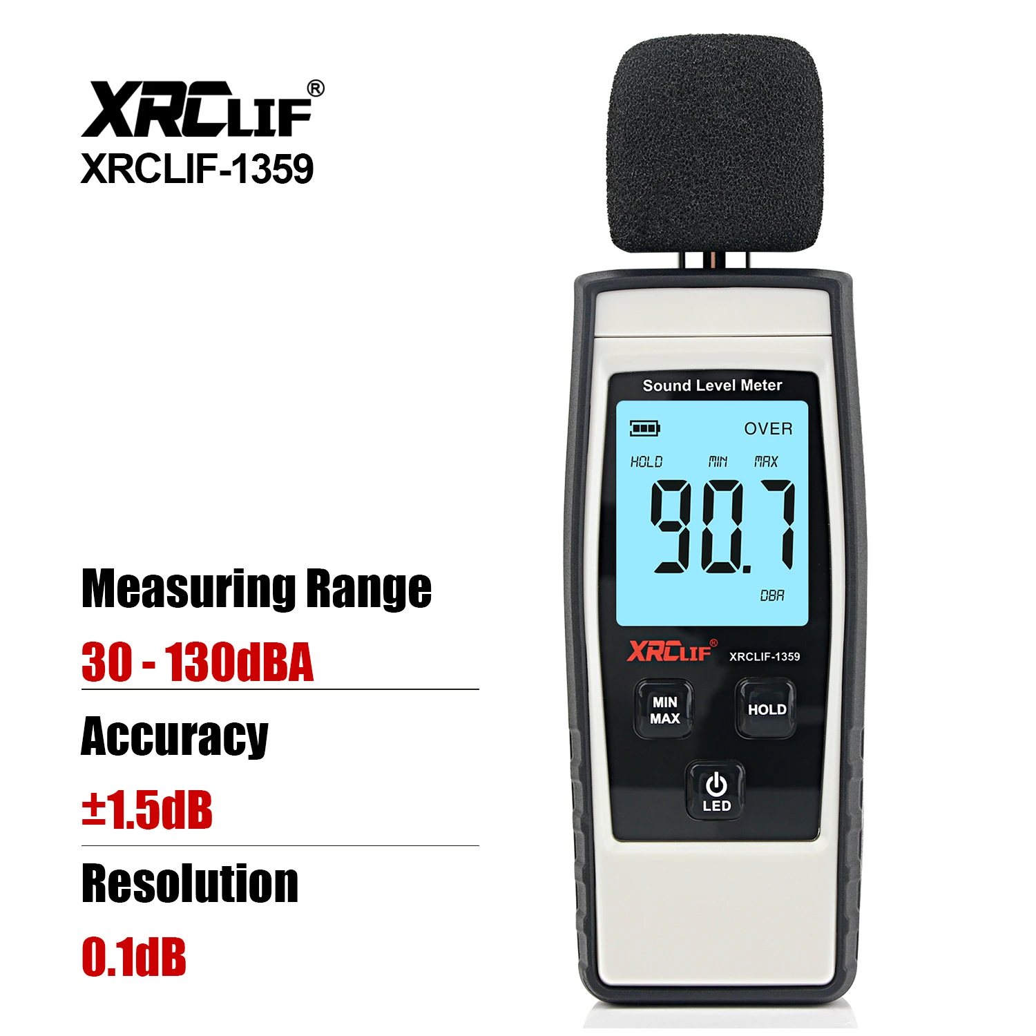 XRCLIF Noise Audio Level Meter Sound Level Meter Digital Handheld DB Meter Sound Monitor 30-130dB Decibels Mini Sound Meter 2