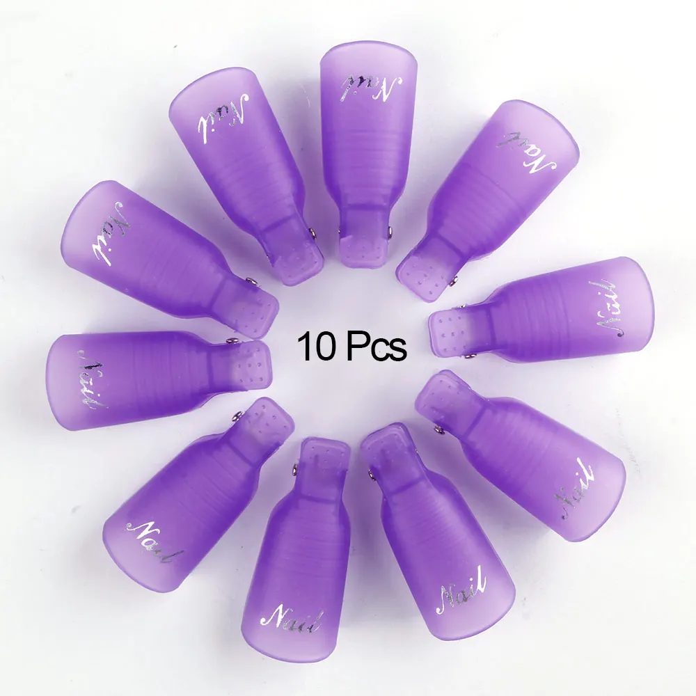 10 шт. гель лак для удаления обертывания пластиковая накладка для лакирования ногтей пинцет для снятия скоб дизайн ногтей Замачивание крышки ногтей Cleaner очиститель советы для пальцев инструменты - Цвет: Purple