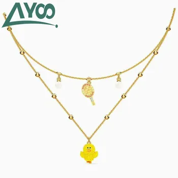 

AYoo high quality SWA1: 1 cute and playful double-layer necklace Tennis Sally chick layered design female necklace best gift