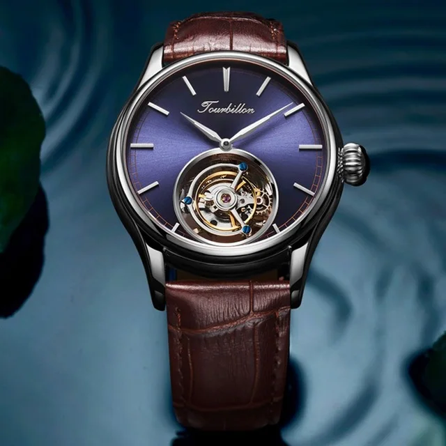 Настоящие Tourbillon часы, мужские механические часы со скелетом, сапфировые мужские часы, Топ бренд, Роскошный чехол из розового золота, синие часы для мужчин - Цвет: Blue