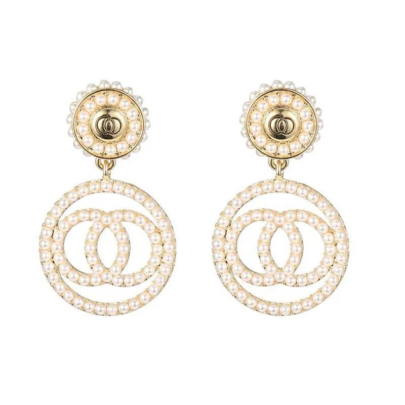 

Round Personality Hollow out Geometric statement Fashion Stud Earrings High Quality imitation pearl Prevent Allergy New Earrings
