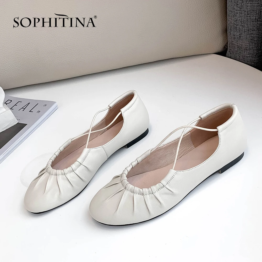 

SOPHITINA Concise Ballet Flats Women Elastic Design High Quality Sheepskin Shallow Slip-On Shoes Comfortable Stylish Flats PO485