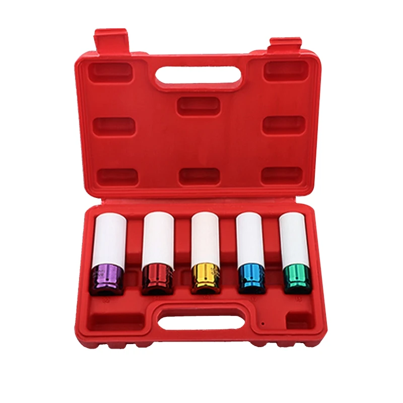 

5pcs/set Colorful Tire Protection Sleeve Wheel Wall Deep Impact Nut Sockets Auto Repair Hardware Tool 15/17/19/21/22mm