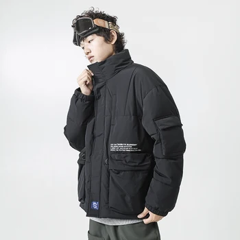 

Winter New Jacket Men Warm Fashion Solid Color Casual Large Pocket Stand Collar Coat Man Streetwear Loose Cotton Male Clothes