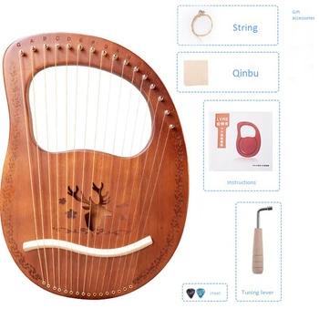 

16-Note Lyre Harp Mahogany Metal String Bone Saddle Lyre Harp with Tuning Wrench