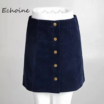 

Women Casual Skirts Solid Mini Skirt A-line Female Streetwear Button Office Lady Dress