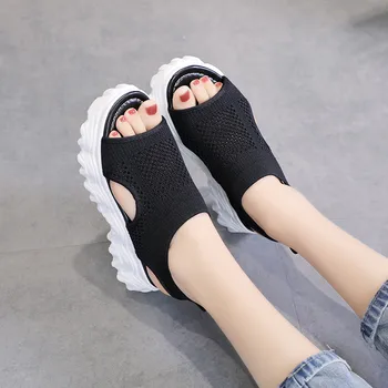 

COOTELILI Summer Fashion Shoes Women 7cm Heel Shoes Sandals Flats Platforms Woman Causal Shoes Open Toe Slip On