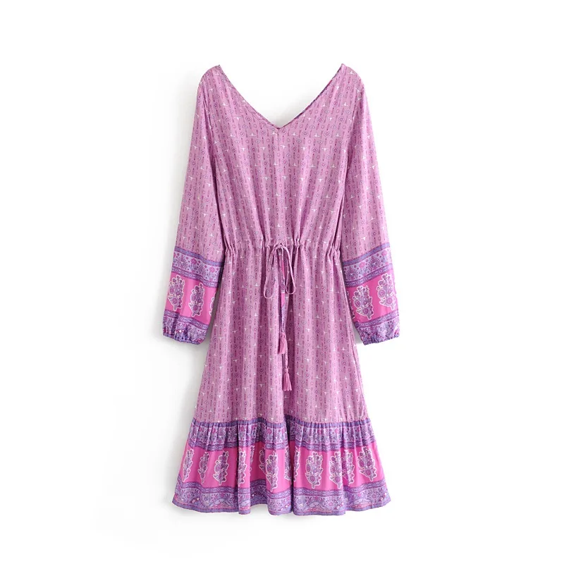 

2019 Boho Dress Summer Autumn V-Neck Vintage Women Dresses Hippie Chic Loose Casual Beach Vestidos F0159