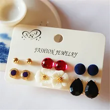 Новинка, Модные женские ювелирные изделия Платье на день рождения золотой/черный/серьги в виде цветов, красивое Комбинируйте 6 пар/компл. серьги