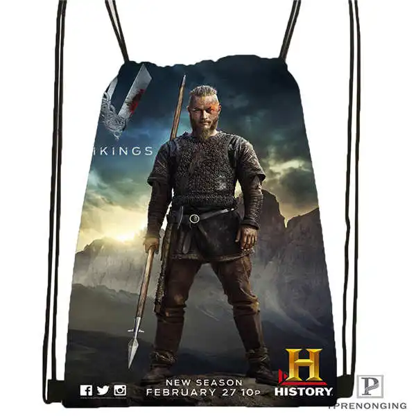 Drawstring Backpack Пользовательские VIKINGS_action_drama_ походная сумка на шнурке милый рюкзак для детей(черная спинка) 31x40 см#20180611-02-92 - Цвет: Drawstring Backpack