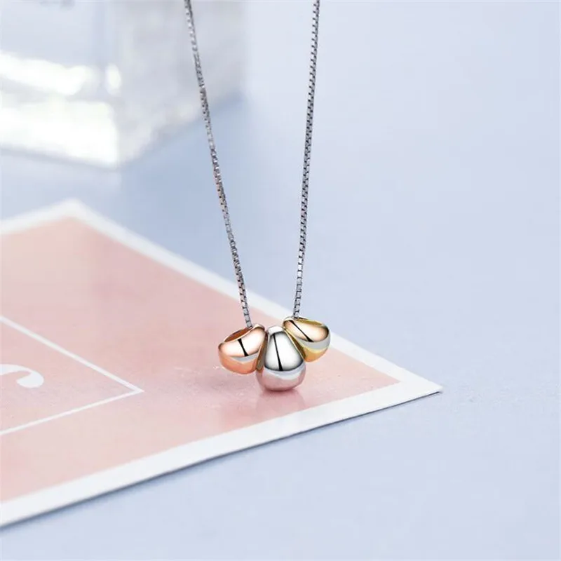 New Simple Temperament Three-color Engel Egg 925 Sterling Silver Jewelry Golden Bean Clavicle Chain Pendant Necklaces XL014 - Image 3