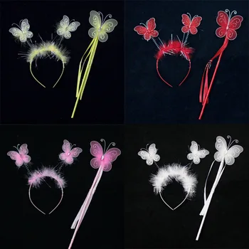 

Children Girls Double Butterfly Headband for Kids Fairy Princess Sticks Headwear Headdress Adult Cospalay Costume Accessory