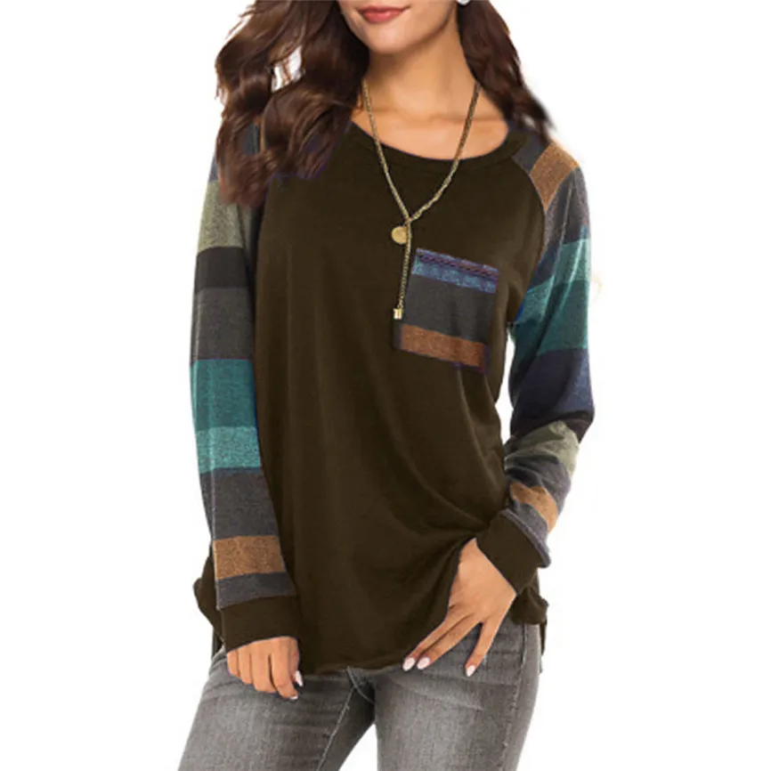 Fashion Woman s Female Clothing Elegant Stripe Casual Top T Shirt Ladies Loose Women Tops Long Sleeve Top - Цвет: Gray