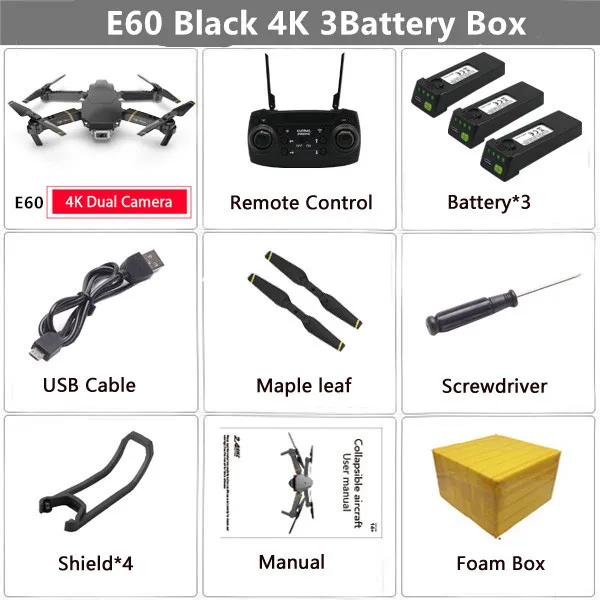 Дрон E60 RC с 4K HD камерой FPV Wi-Fi функция удержания высоты Selife Дрон складной Квадрокоптер Vs E58 E520 SG106 M69 дроны - Цвет: 4K Black 3B Box