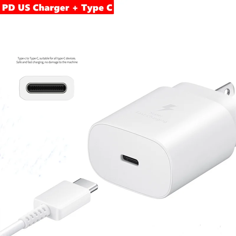 For Samsung S21 Note 20 10 A70 Super Fast Charger Cargador 25W EU Power Adapter For Galaxy Note20 S20 A90 A80 S10 5G TypeC Cable 65w usb c charger Chargers