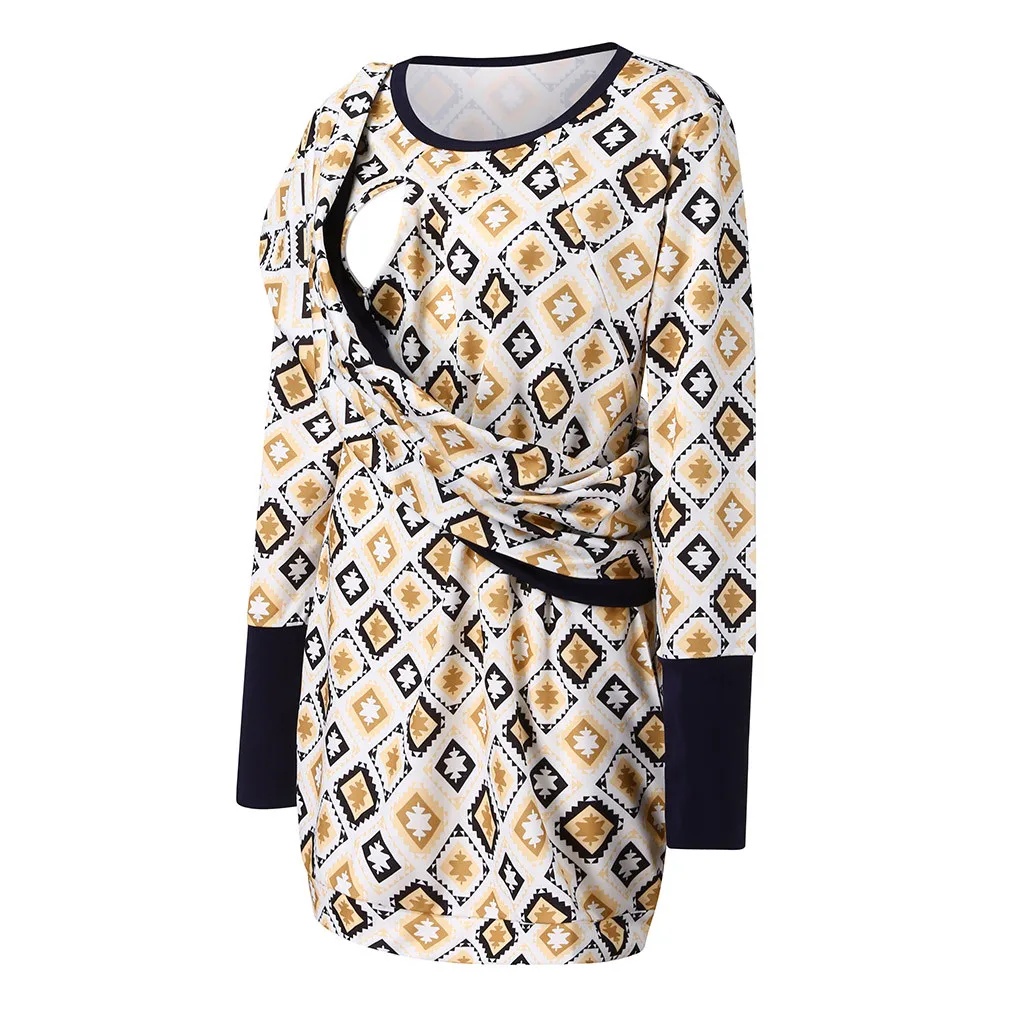 Модные женские платья для беременных из полиэстера с О-образным вырезом, зимнее платье с длинными рукавами и карманами для грудного вскармливания H4