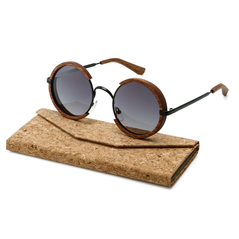 Sapele with case Новая мода ручной работы деревянные поляризованных солнцезащитных очков Для мужчин градиентные линзы серого цвета UV400 с круглым носком в ретро стиле Для женщин солнцезащитные очки с Чехол - Цвет линз: Sapele with case