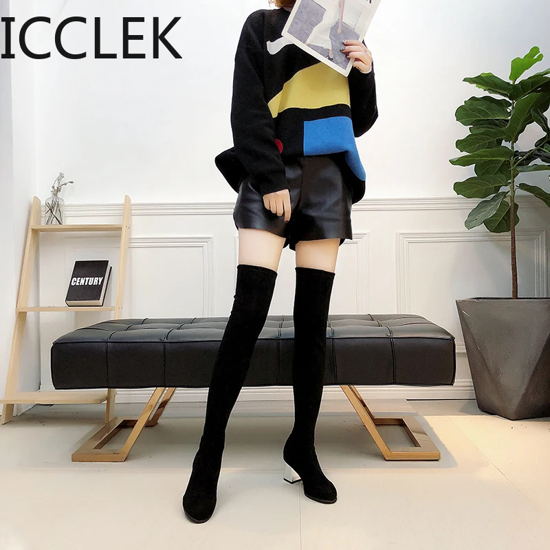 Size 35-43 Winter Over The Knee Boots Women Stretch Fabric Women Thigh High Sexy Woman Shoes Long Bota Feminina A039 women high heel boots
