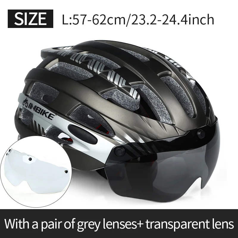 L black 2 lenses INBIKE велосипедный шлем MTB велосипедные очки Helme Профессиональный Горный гоночный шлем Ciclismo для мужчин и женщин велосипедный в форме безопасной кепки - Цвет: L black 2 lenses