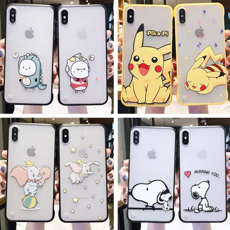 

Cartoon borderless 2-in-1 mobile phone case for iPhone X XS XR XSMax 8 7 6 6S PluS transparent drop protection cover