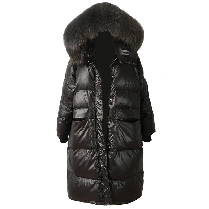 

Loose Warm Korean Winter Women Puffer Long Down Coat With Real Fur Hood Female Feather Jacket For Girls Parka Coats Outerwear