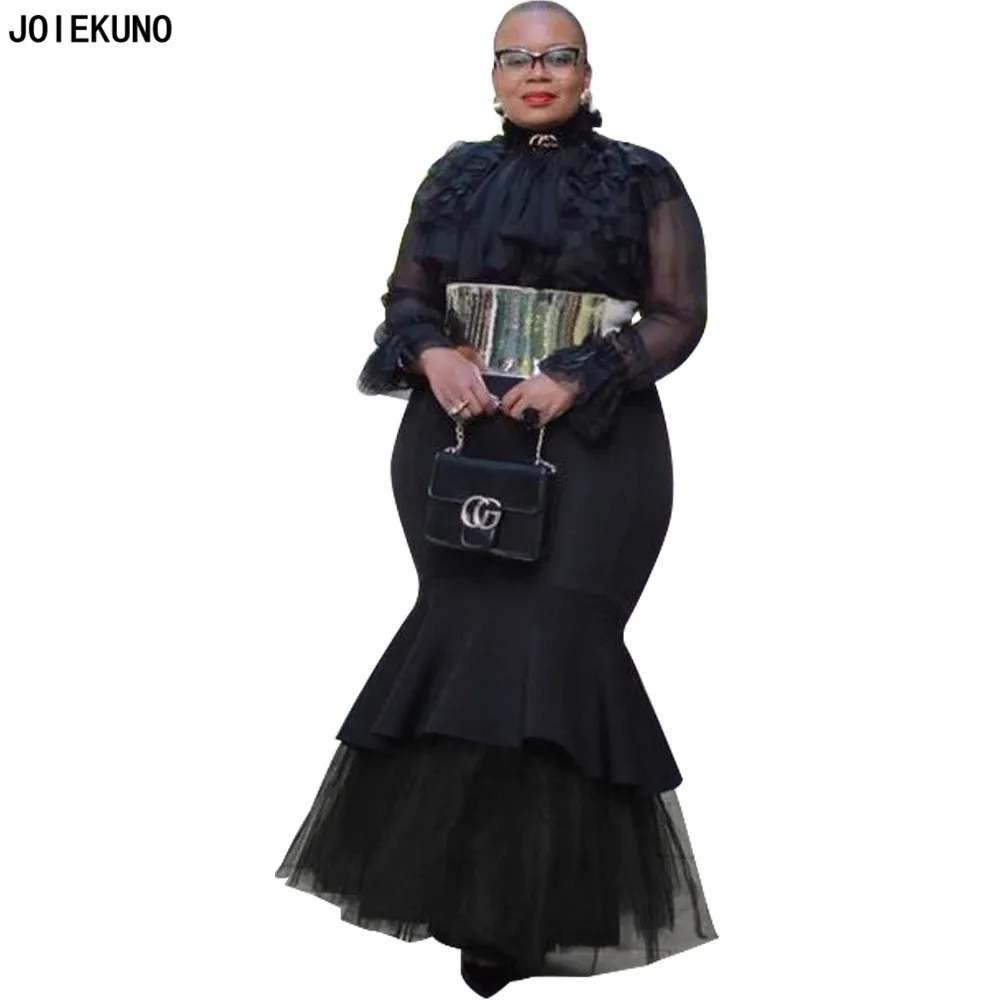 JOIEKUNO K8870 Высокая уличная мода размера плюс длинная юбка для женщин faldas mujer moda пикантные однотонные женские вечерние на пуговицах
