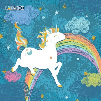 

Laeacco Unicorn Rainbow Clouds Stars Graffiti Baby Birthday Party Photography Backgrounds Photography Backdrops For Photo Studio