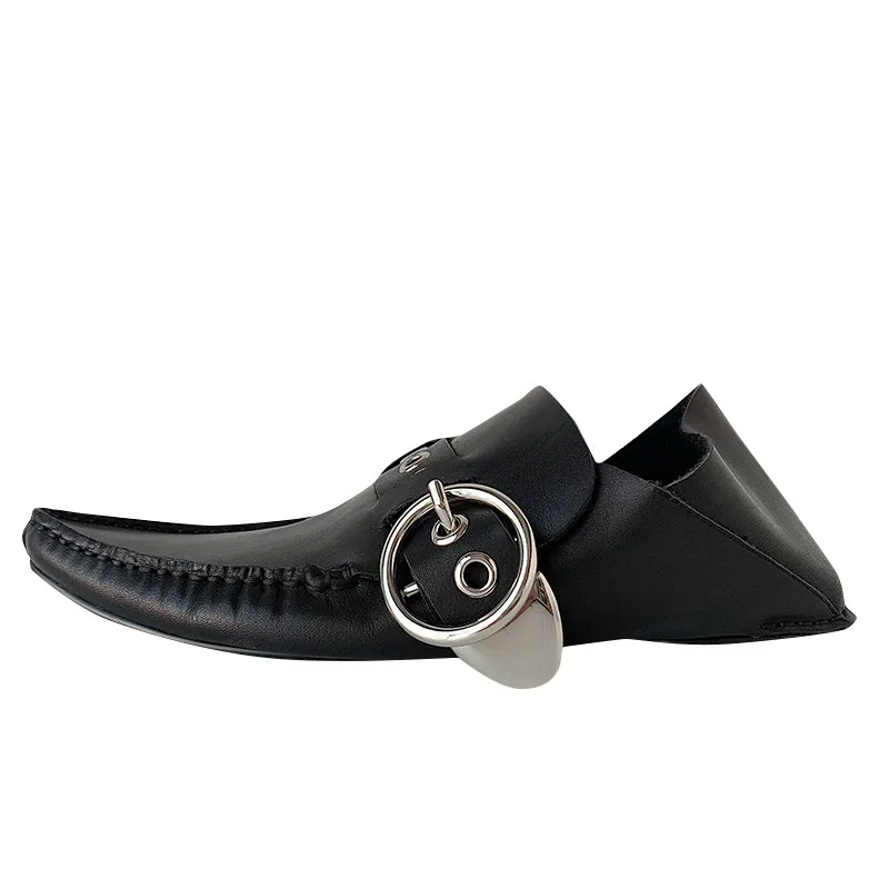 New Black Genuine Leather Loafers Shoes Soft Sole Winter Wool Keep Warm Shoes Woman Belt Buckle Casual Flat Zapatos Mujer