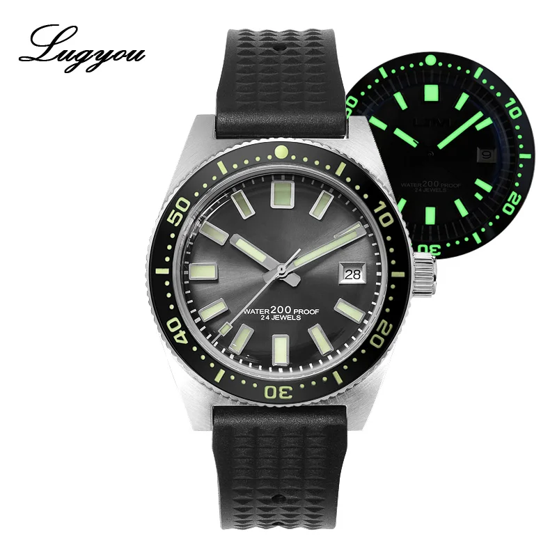 Lugyou San Martin 62Mas мужские часы для ныряльщиков автоматические механические часы из нержавеющей стали с сапфировым вращающимся ободком 20 атм металлический браслет SLN - Цвет: R G Full Lum NoLogo