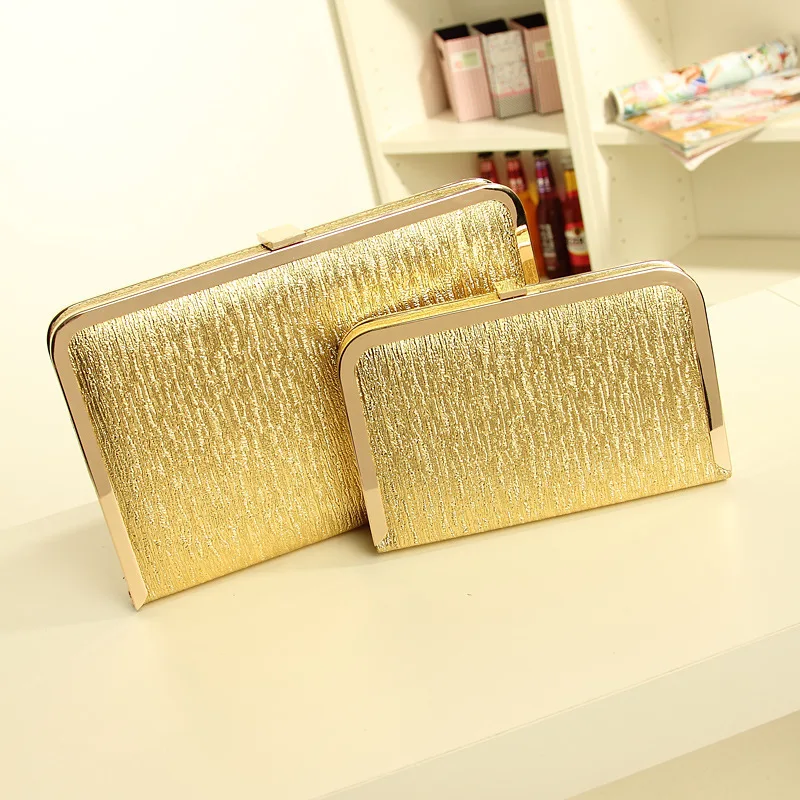 

2018 New Style Minimalist Style Bright Surface Metal Textured Clutch Bag with Chain Evening Bag Mini Bag Box Bag